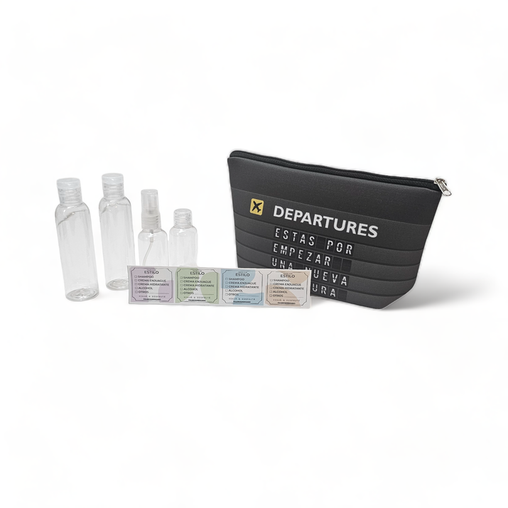 5% OFF - NECESER SIMIL NEOPREN + STICKERS + ATOMIZADOR + FRASCO CH + 2 FRASCOS GRANDES - AEROPUERTO